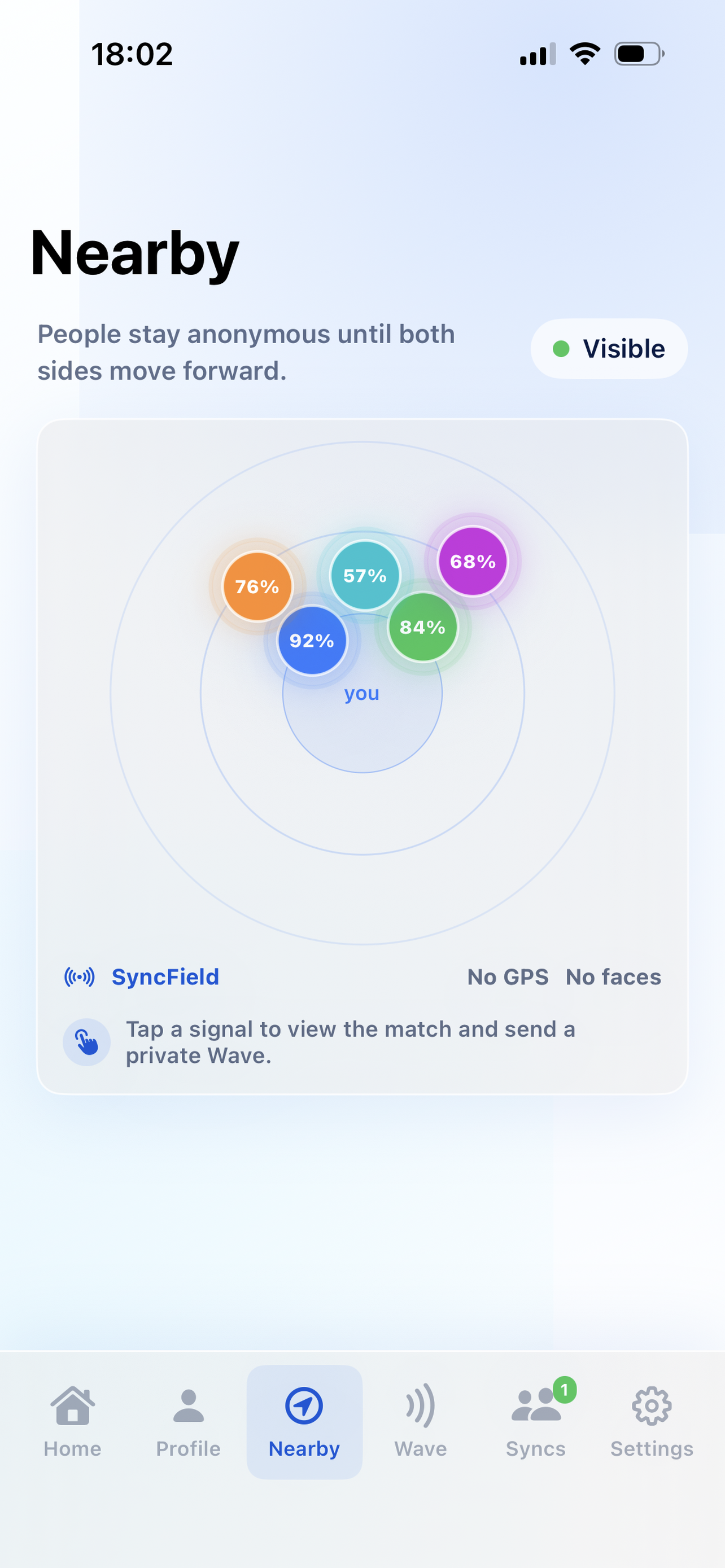 InSync SyncField showing relevant signals within the active physical context